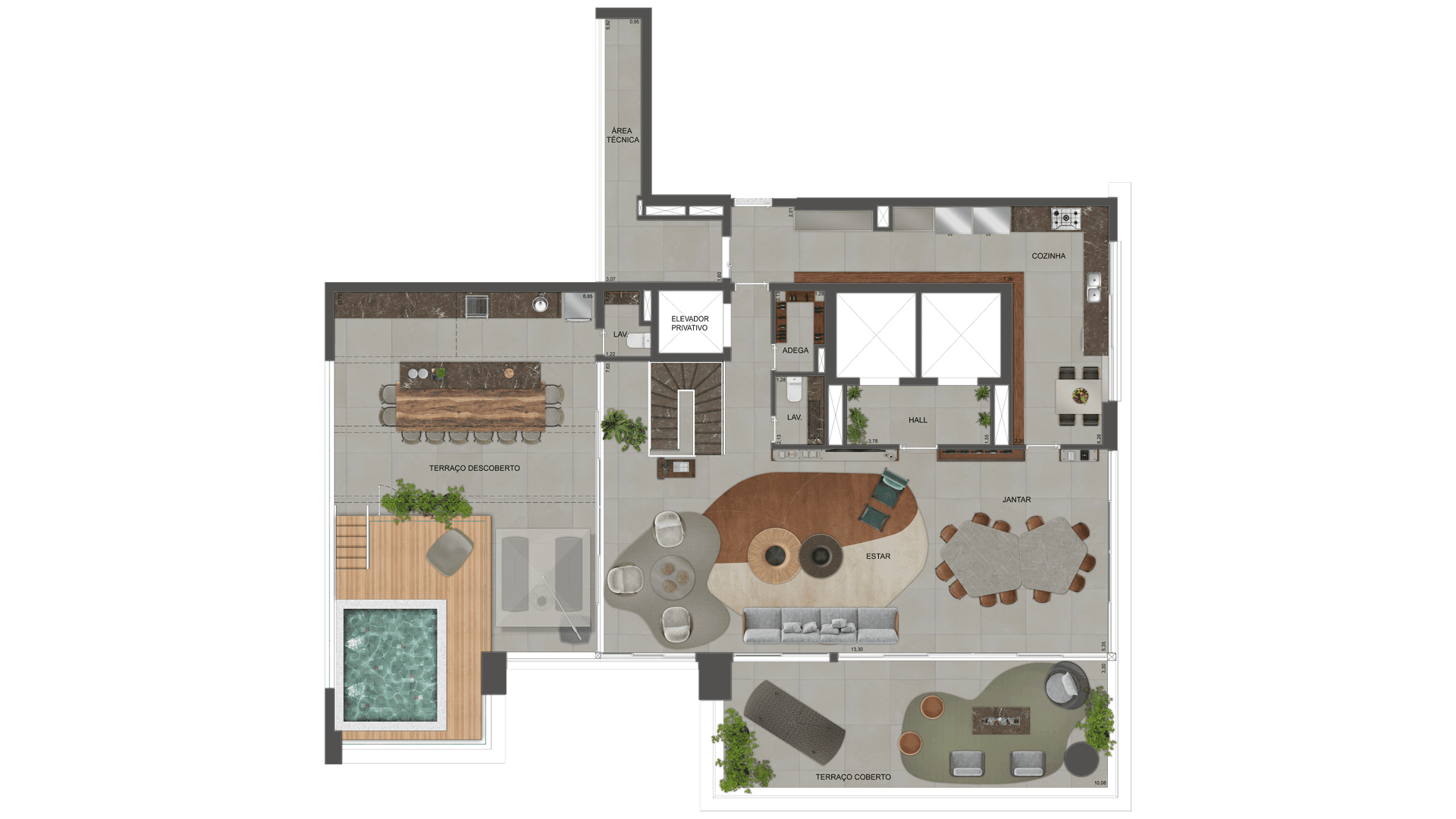 Planta do apto duplex de 571 m² - superior