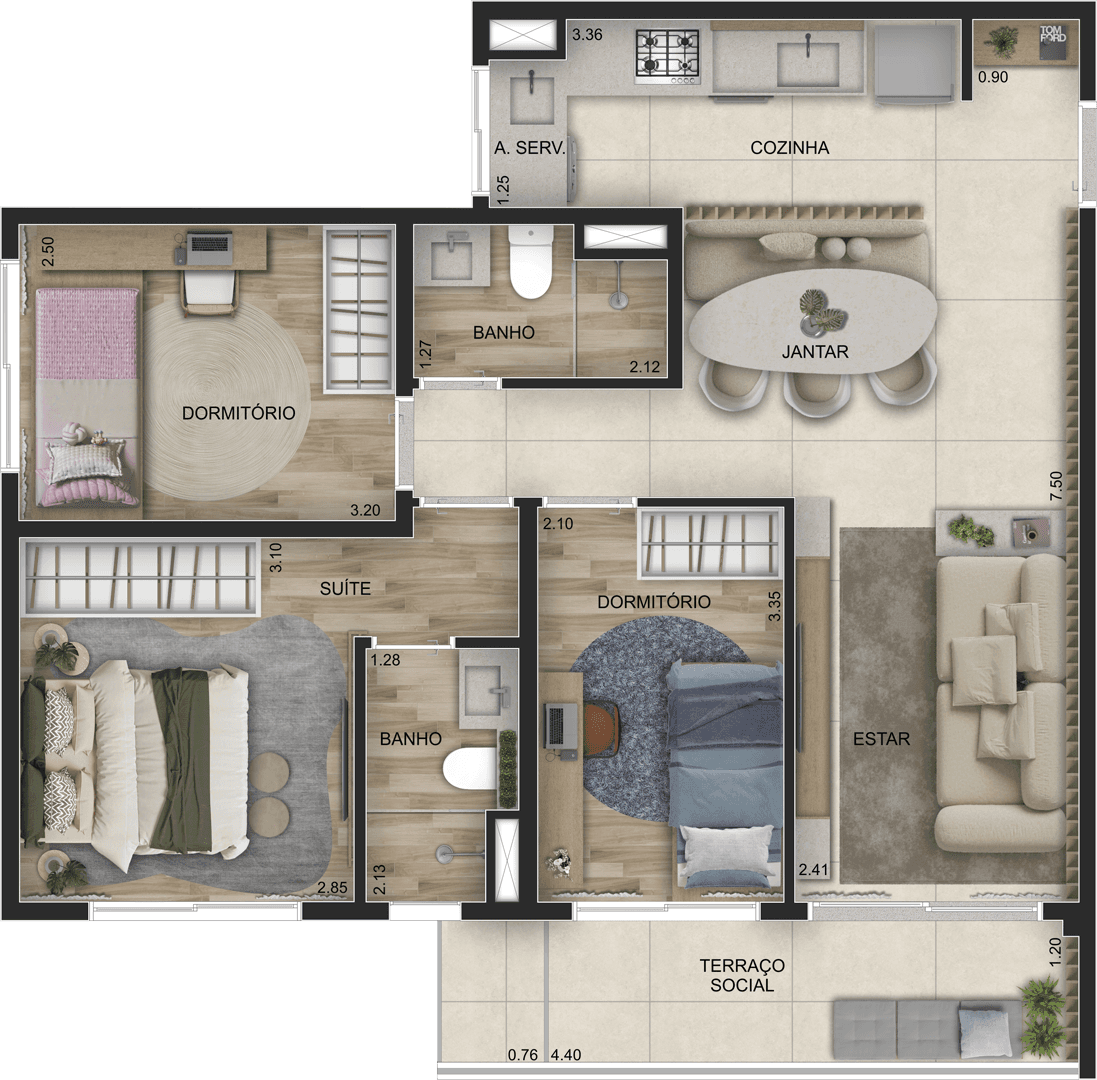 Planta tipo do apto. de 72 m²