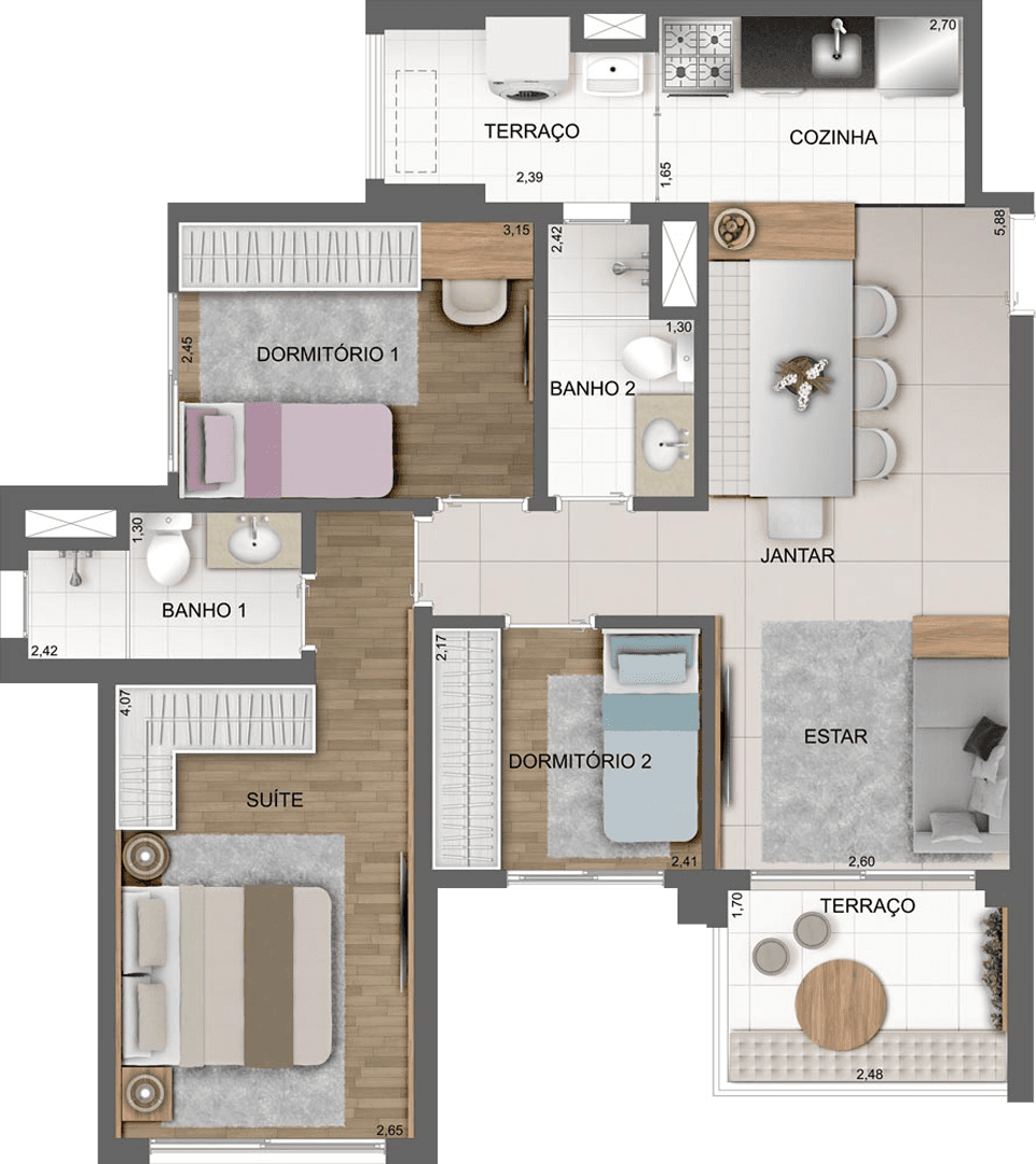 Planta tipo do apto. de 72 m² – final 6